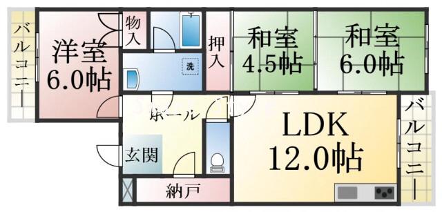 福田の完工年月(1992年2月)築の賃貸マンションの間取り