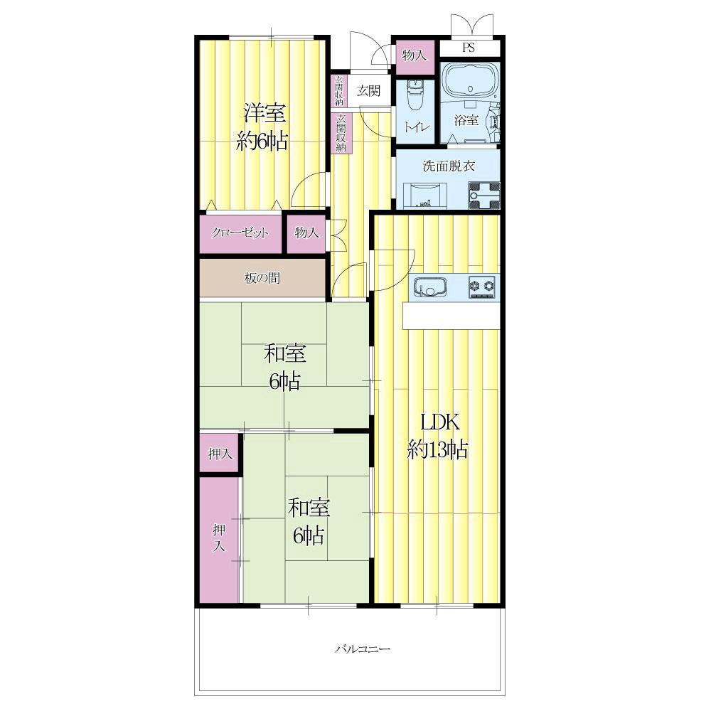 学園町の完工年月(1989年1月)築の賃貸マンションの間取り