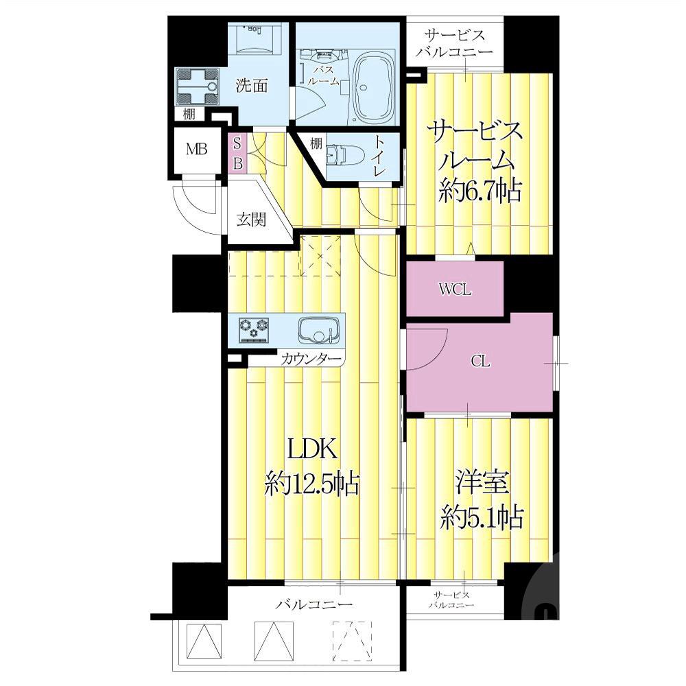 朝日町の完工年月(2019年5月)築の賃貸マンションの間取り