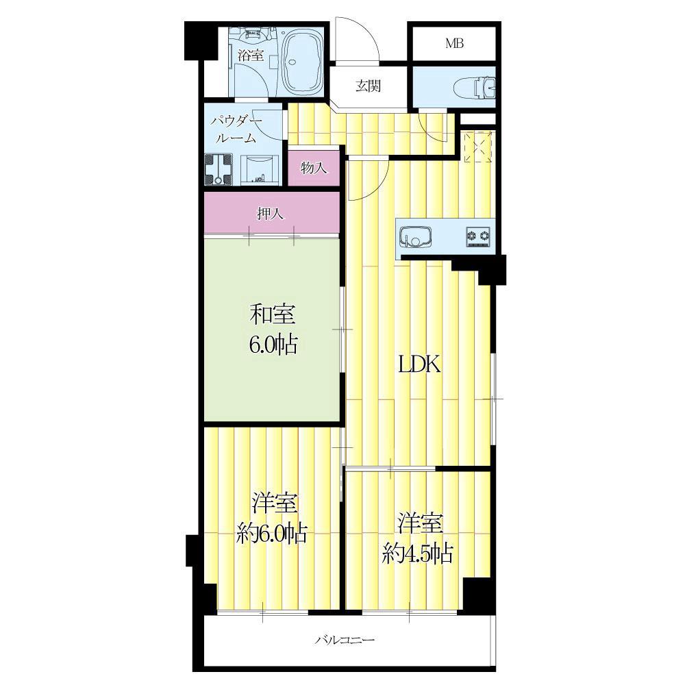 新在家の完工年月(1991年11月)築の賃貸マンションの間取り