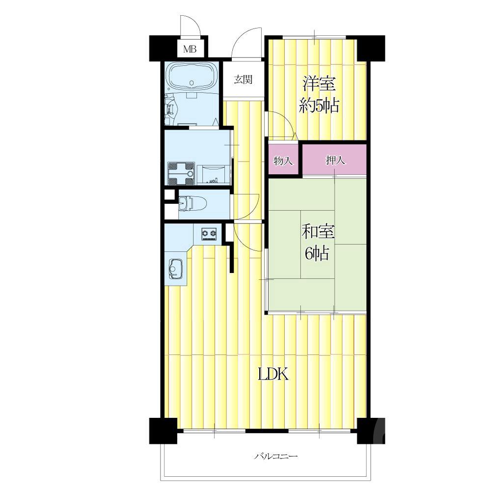 佐井寺南が丘の完工年月(1995年3月)築の賃貸マンションの間取り