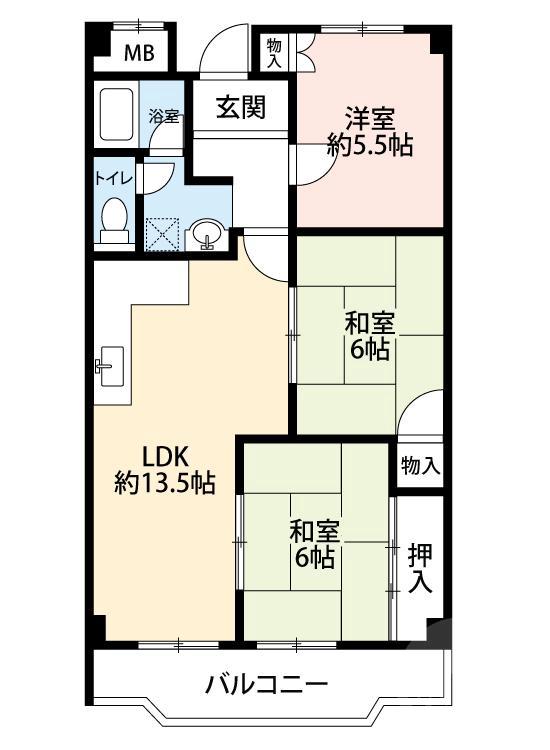 五月が丘南の完工年月(1988年6月)築の賃貸マンションの間取り