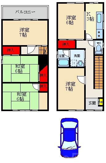 香里南之町5-4貸家の間取り