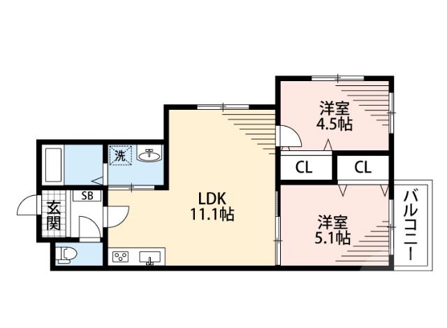 鳥飼野々の完工年月(2019年7月)築の賃貸アパートの間取り