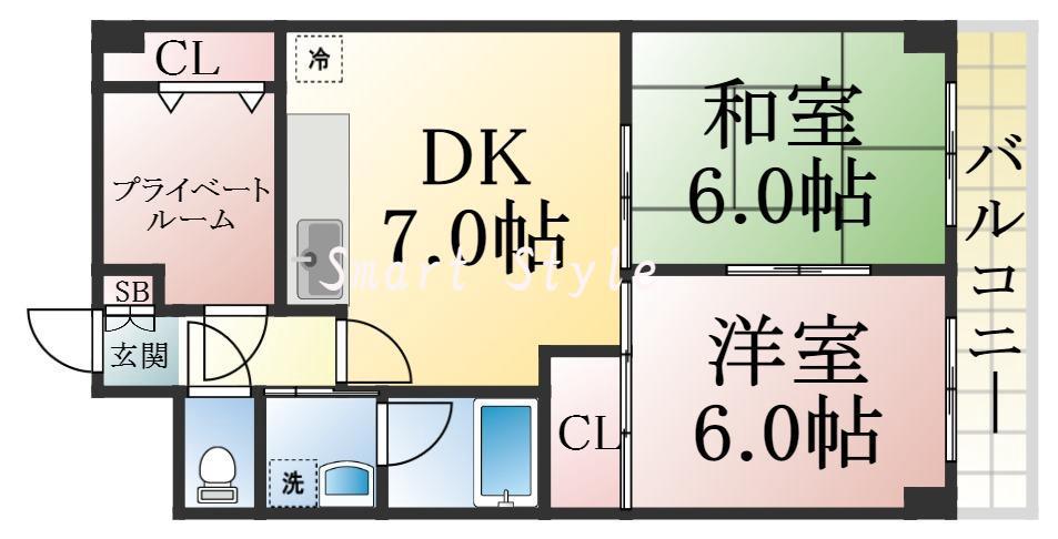 長楽町の完工年月(1997年2月)築の賃貸マンションの間取り