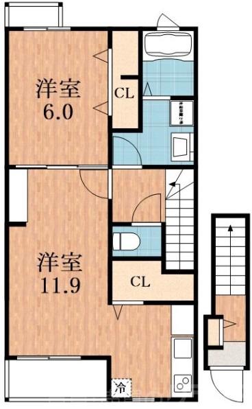 桑津の完工年月(2019年11月)築の賃貸アパートの間取り