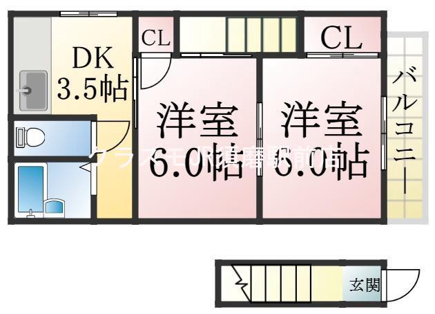 長楽町の完工年月(1996年7月)築の賃貸アパートの間取り