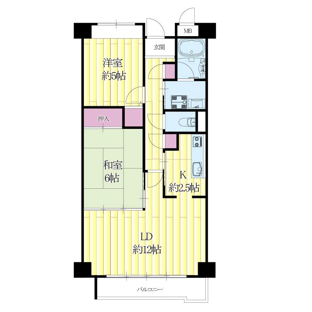 上山手町の完工年月(1995年7月)築の賃貸マンションの間取り