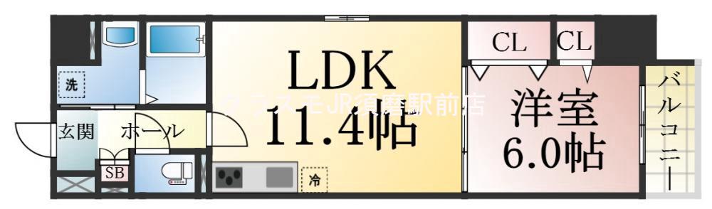 西尻池町の完工年月(2018年1月)築の賃貸マンションの間取り