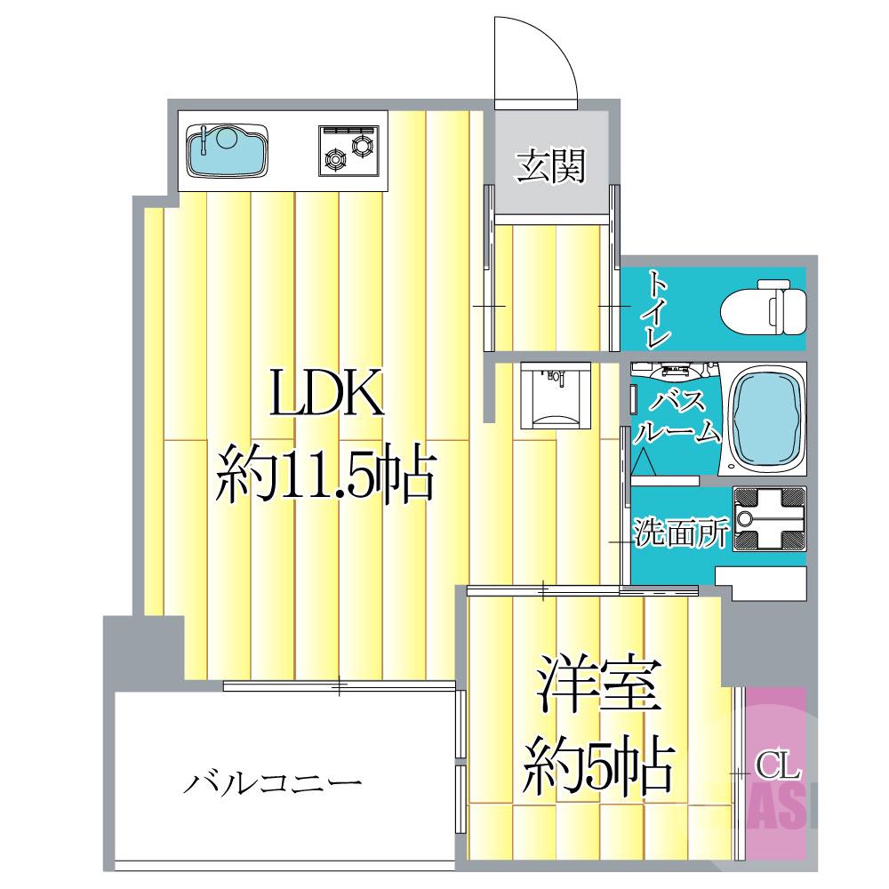 内本町の完工年月(2021年3月)築の賃貸マンションの間取り