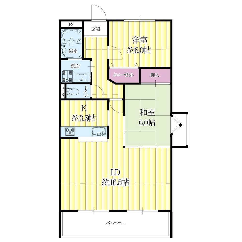 山手町の完工年月(1993年3月)築の賃貸マンションの間取り