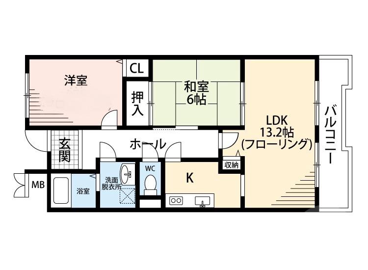 竹谷町の完工年月(1998年5月)築の賃貸マンションの間取り