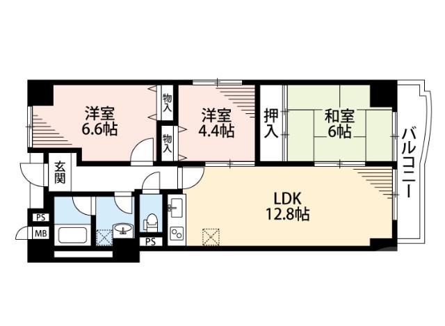 千里山高塚の完工年月(1998年8月)築の賃貸マンションの間取り