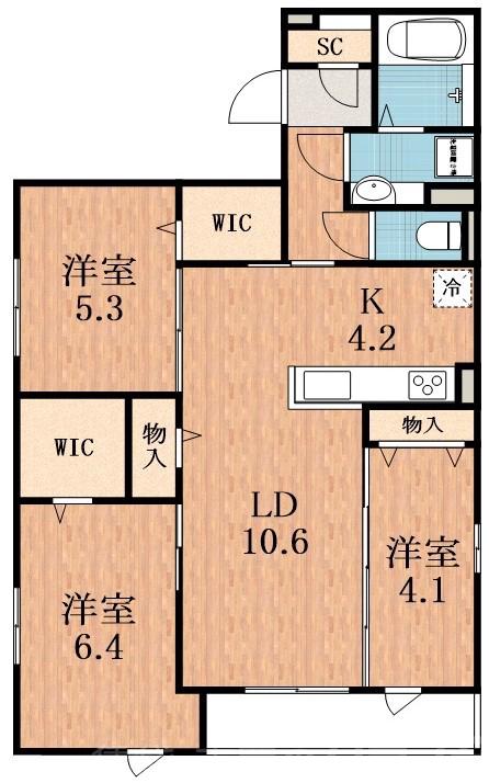 北畠の完工年月(2022年11月)築の賃貸アパートの間取り