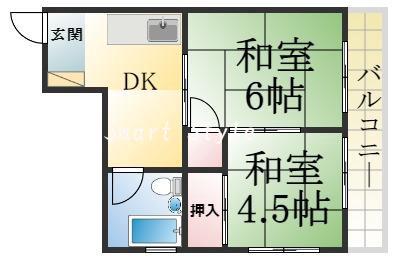 北舞子の完工年月(1973年3月)築の賃貸マンションの間取り