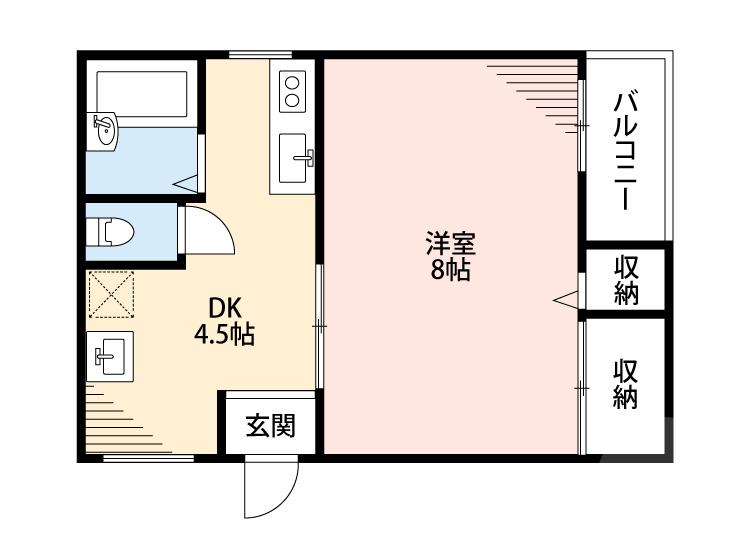 山手町の完工年月(1974年1月)築の賃貸アパートの間取り