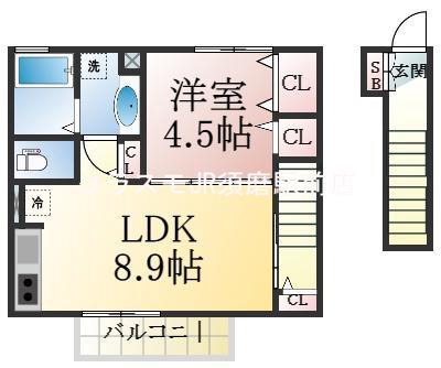 塩屋町の完工年月(2001年9月)築の賃貸アパートの間取り