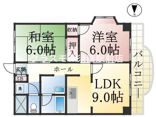 名谷町の完工年月(1989年3月)築の賃貸マンションの間取り