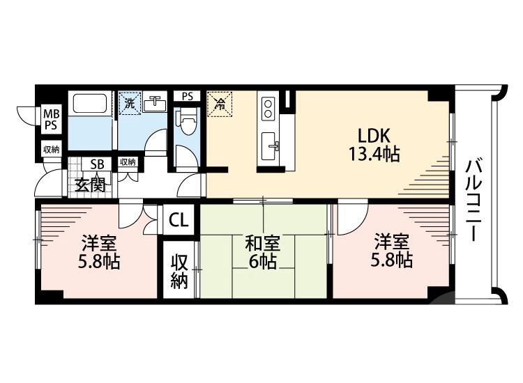 佐井寺南が丘の完工年月(1994年10月)築の賃貸マンションの間取り
