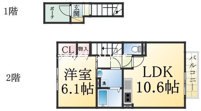 塩屋町の完工年月(2008年6月)築の賃貸アパートの間取り