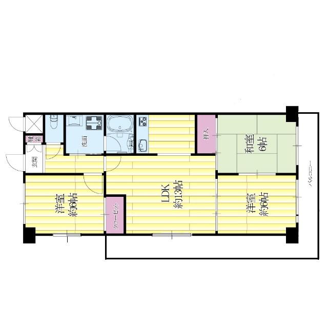 千里丘東の完工年月(1996年4月)築の賃貸マンションの間取り