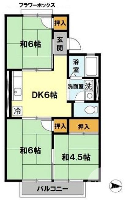 日置荘原寺町の完工年月(1989年4月)築の賃貸アパートの間取り