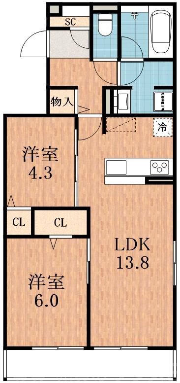 文の里の完工年月(2024年3月)築の賃貸アパートの間取り