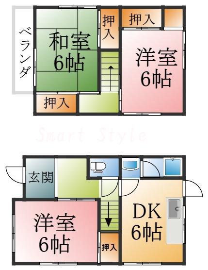 塩屋町の完工年月(1974年3月)築の賃貸一戸建ての間取り