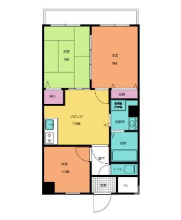 松屋町の完工年月(1987年5月)築の賃貸マンションの間取り