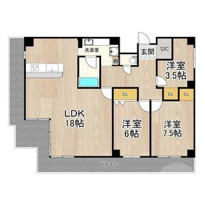 天王の完工年月(1990年1月)築の賃貸マンションの間取り