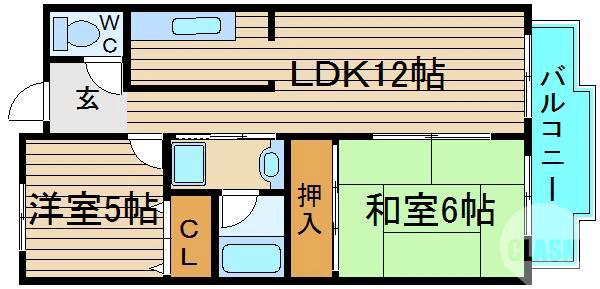 日置荘原寺町の完工年月(1995年4月)築の賃貸マンションの間取り