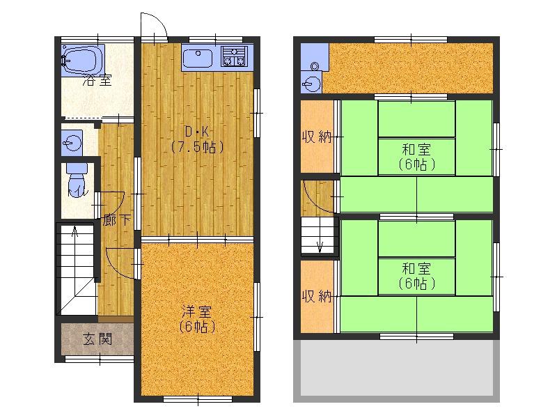 東町の完工年月(1972年12月)築の賃貸一戸建ての間取り