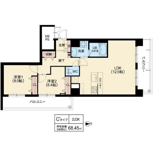 天王の完工年月(2025年3月)築の賃貸マンションの間取り