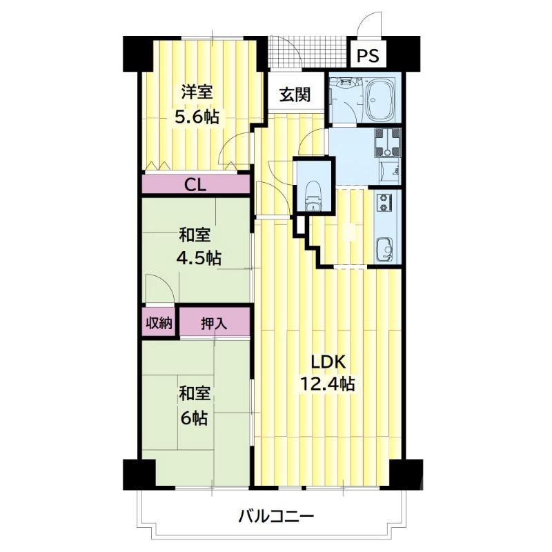佐井寺の完工年月(1994年5月)築の賃貸マンションの間取り