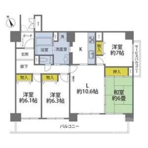 井高野の完工年月(1992年5月)築の賃貸マンションの間取り