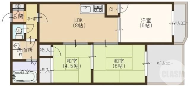 南余部の完工年月(1991年3月)築の賃貸マンションの間取り