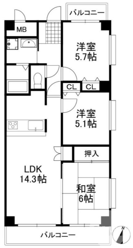 常磐町の完工年月(1996年2月)築の賃貸マンションの間取り