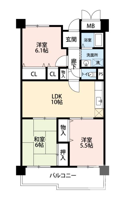下田町の完工年月(1996年4月)築の賃貸マンションの間取り