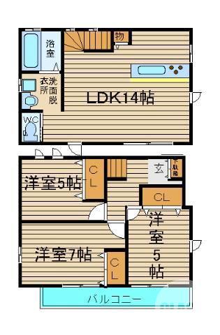 浜寺昭和町の完工年月(2014年5月)築の賃貸一戸建ての間取り
