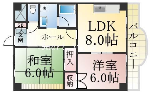 名谷町の完工年月(1989年2月)築の賃貸マンションの間取り
