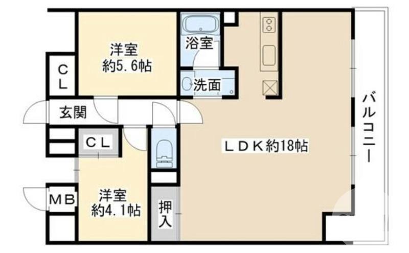 熊野町西の完工年月(2001年3月)築の賃貸マンションの間取り
