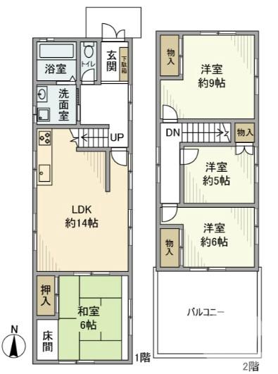 七条通の完工年月(1994年9月)築の賃貸一戸建ての間取り