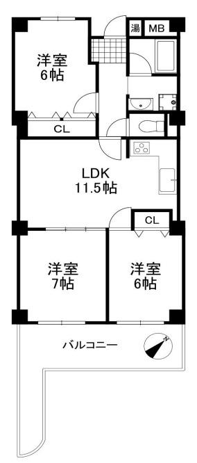 青葉丘南の完工年月(1983年3月)築の賃貸マンションの間取り