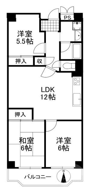 樫切山の完工年月(1976年7月)築の賃貸マンションの間取り