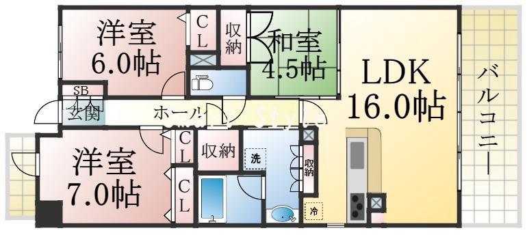 海岸通の完工年月(2016年4月)築の賃貸マンションの間取り