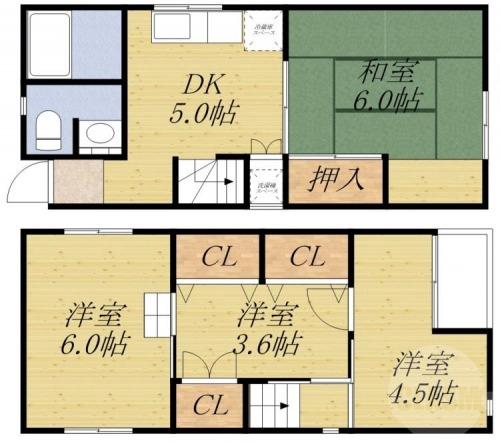 千里山東の完工年月(1983年4月)築の賃貸一戸建ての間取り