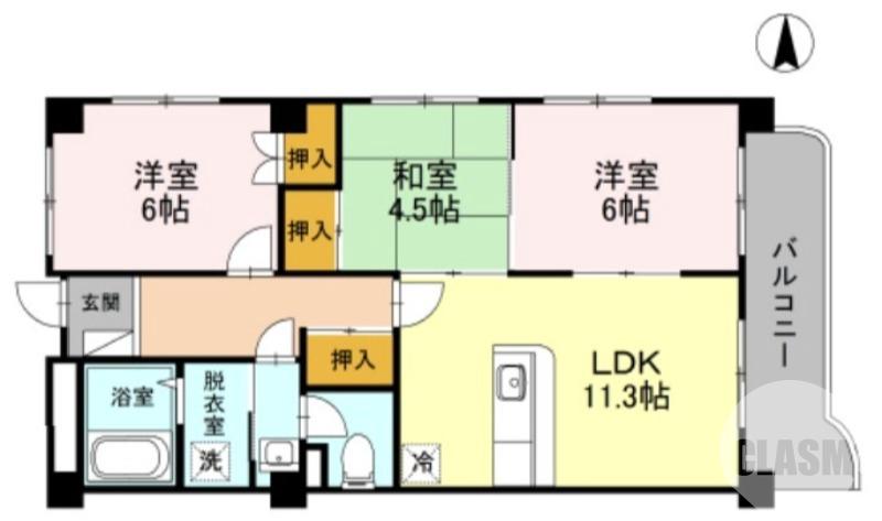 東山の完工年月（1997年9月）築の賃貸マンションの間取り