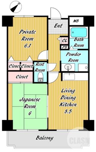 浜寺石津町西の完工年月(1994年2月)築の賃貸マンションの間取り