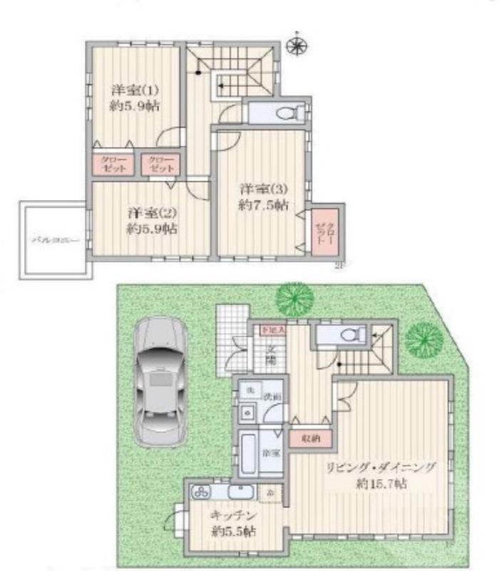 佐井寺の完工年月(1999年3月)築の賃貸一戸建ての間取り