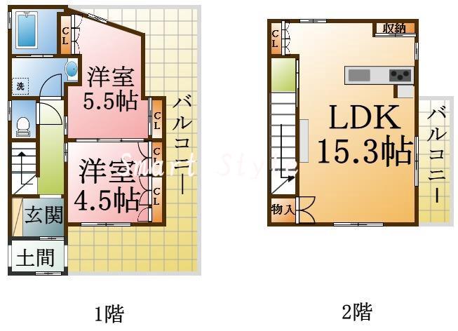 須磨寺町の完工年月(1961年4月)築の賃貸一戸建ての間取り